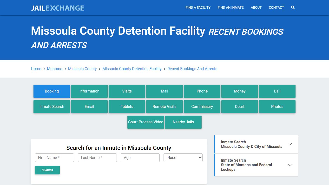 Missoula County Detention Facility Recent Bookings And Arrests