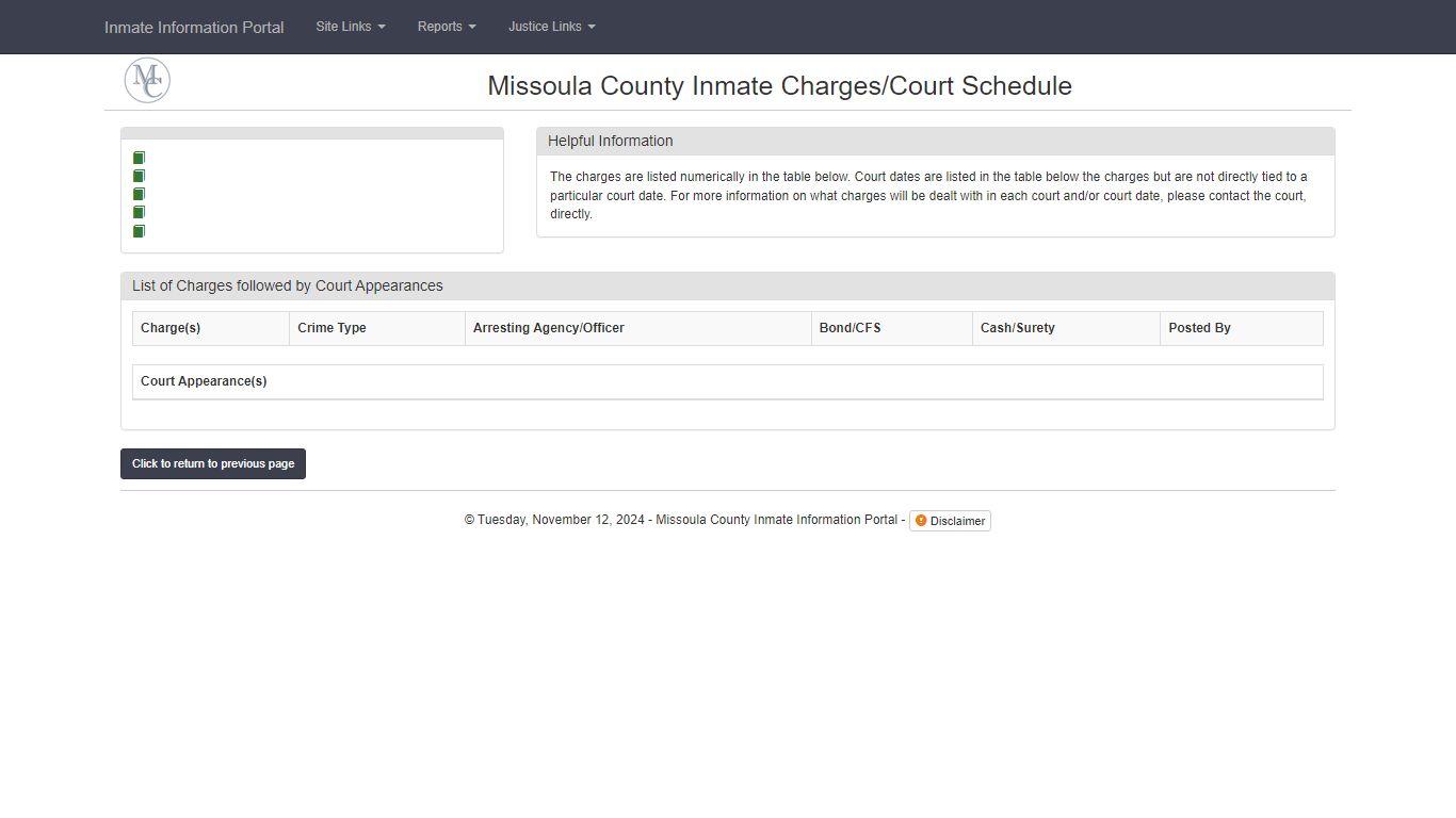 - Missoula County Inmate Information Portal