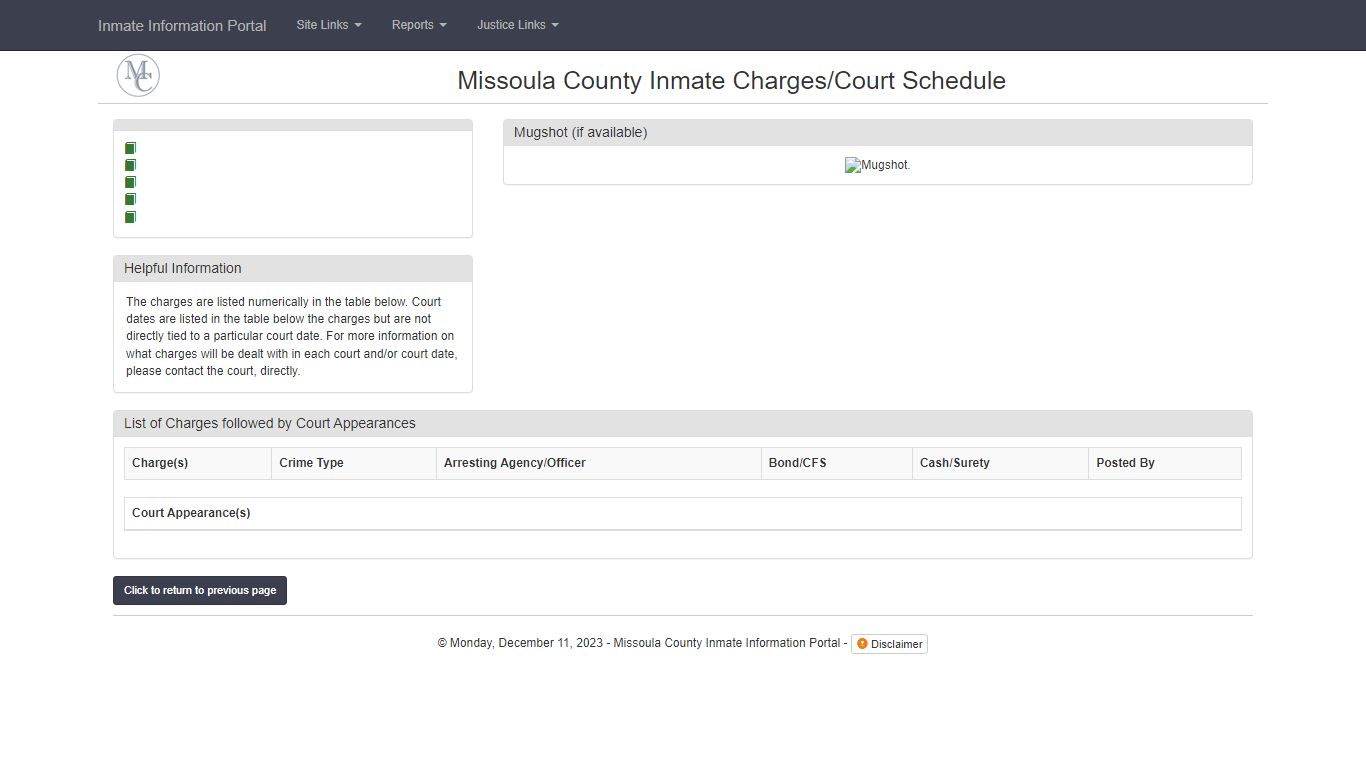 - Missoula County Inmate Information Portal