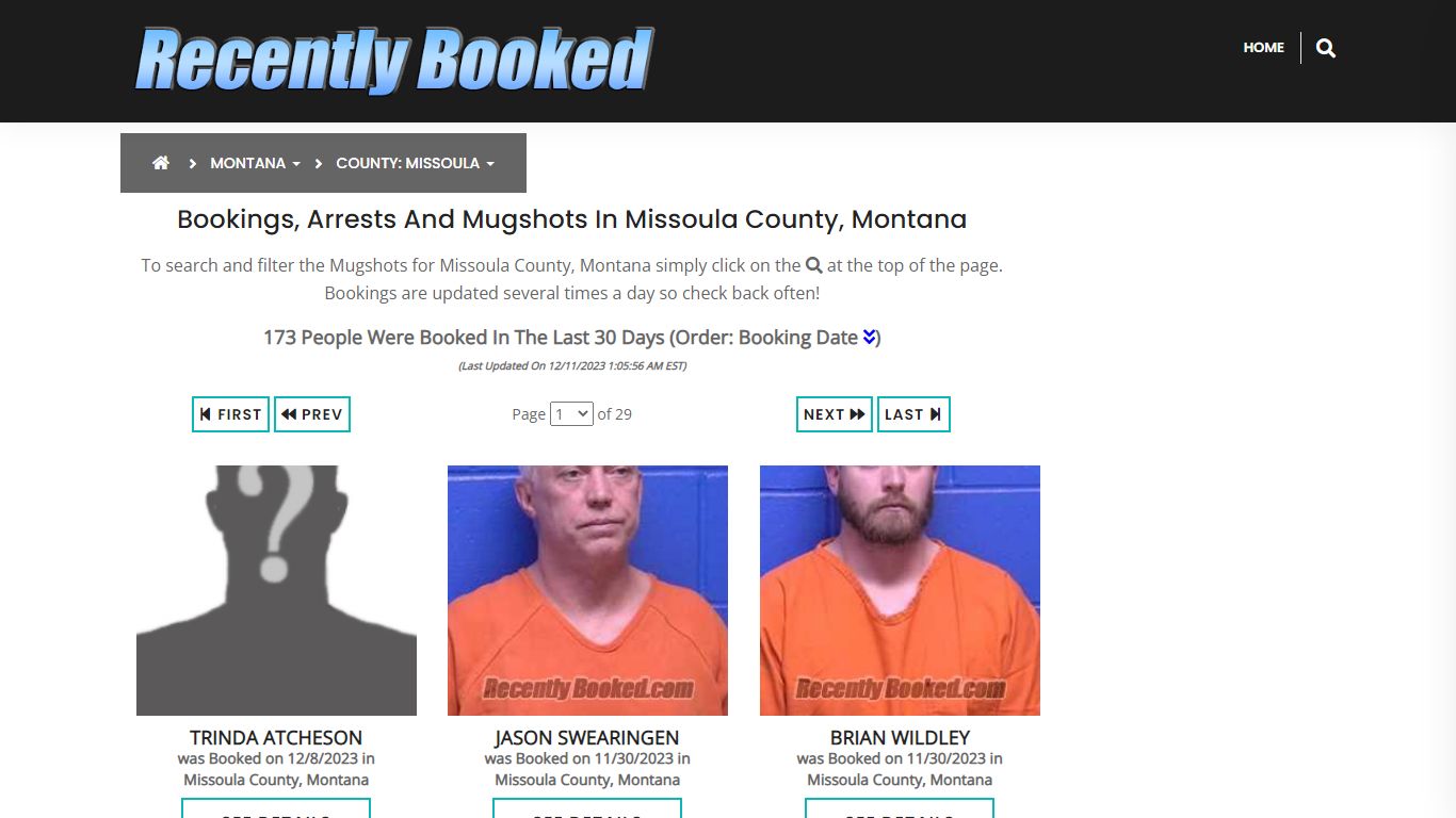 Bookings, Arrests and Mugshots in Missoula County, Montana