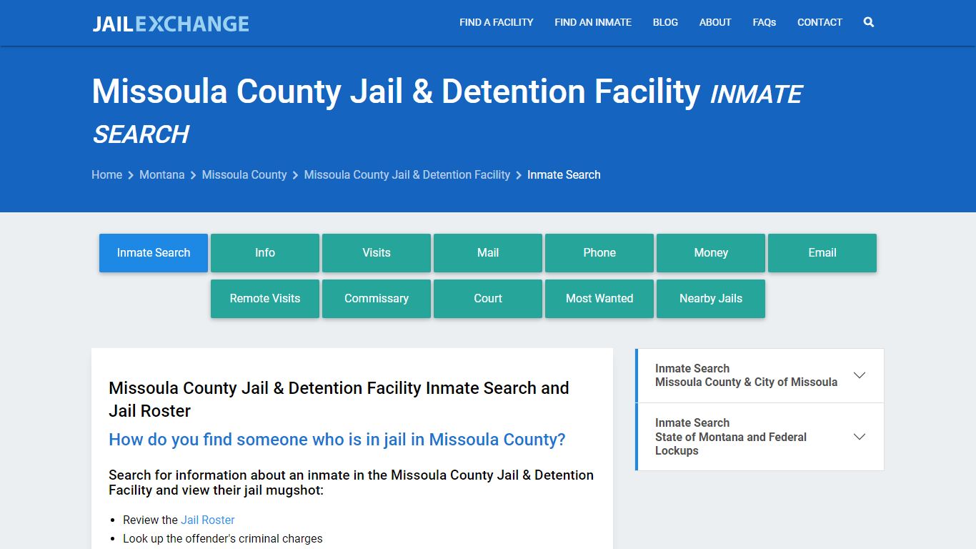 Missoula County Jail & Detention Facility Inmate Search