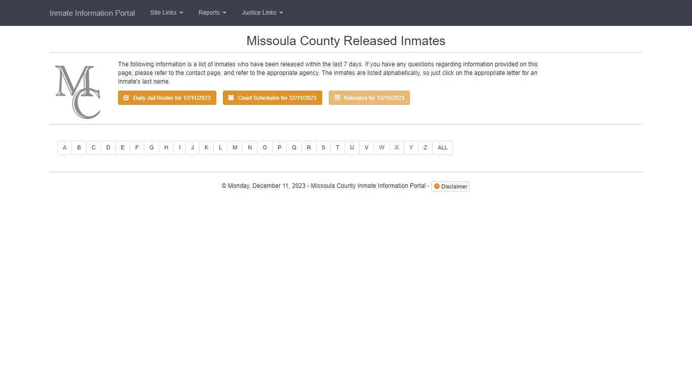 Missoula County Released Inmates