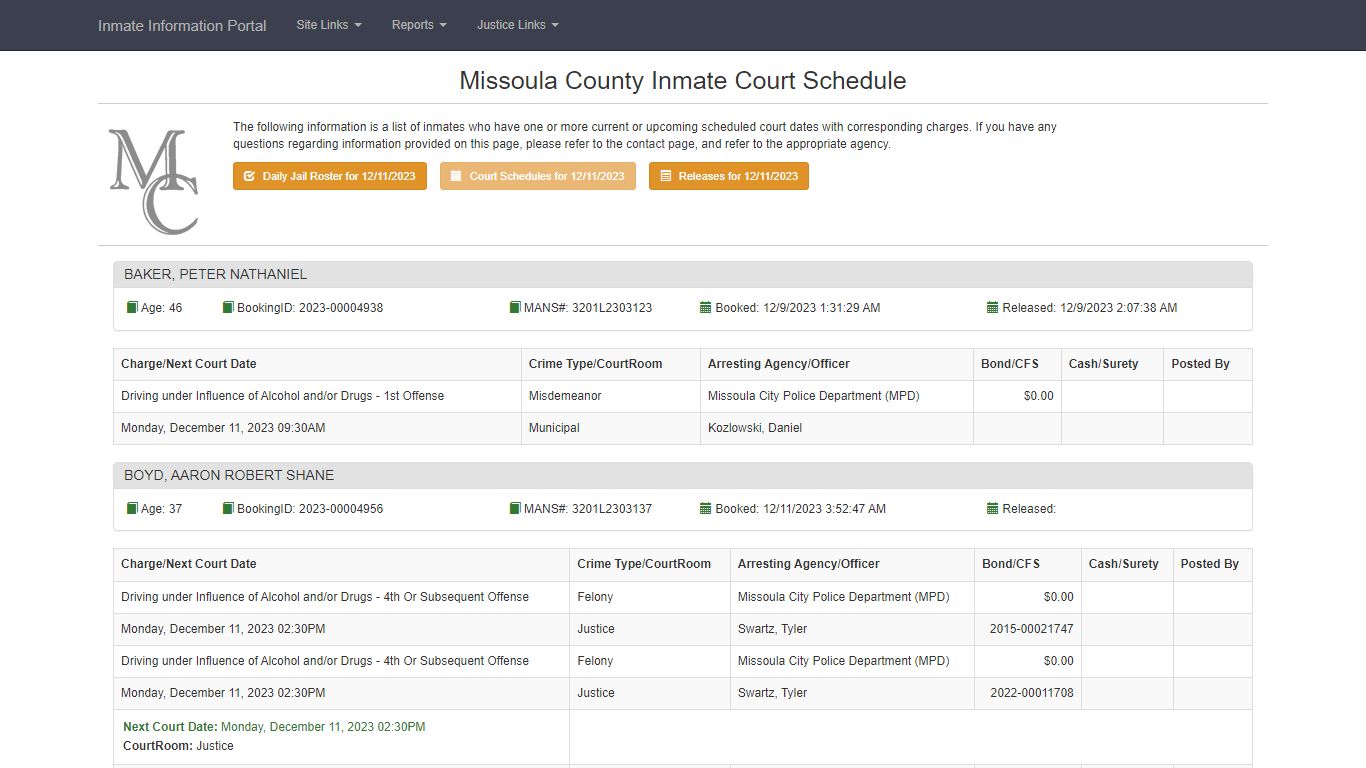 Missoula County Inmate Court Schedule